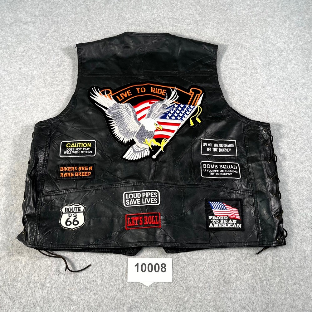 Diamond Plate Buffalo Leather Biker Vest Mens 4X Black Lined Button Front
